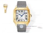 AAA replica Cartier Santos gold case grey leather strap mechanical couple watch 